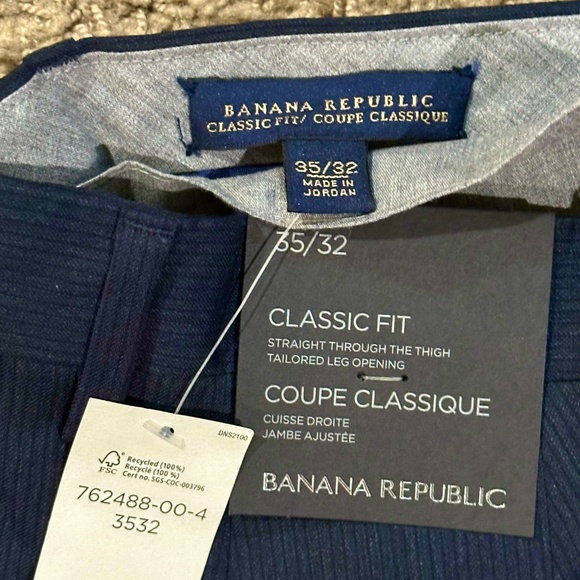 NWT Men's BANANA REPUBLIC Navy Blue Striped Lightweight Wool Pants 35 x 32 - Picture 3 of 3